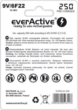 Baterie EVERACTIVE NiMH PP3 (9V, 6LR61, 6F22, 6R61) 250mAh Blister EVHRL22-250